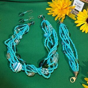 Teal handmade jewelry set